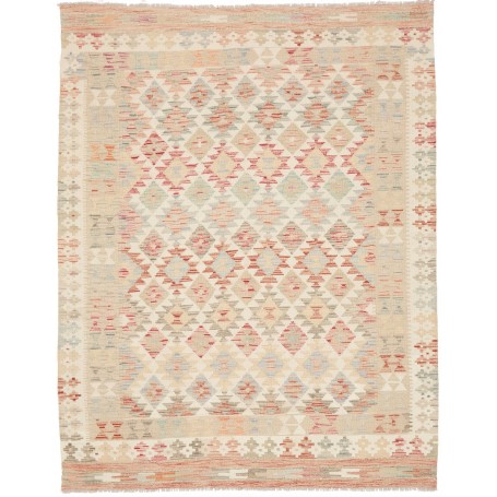 Tappeto Kilim Afghanistan Geometrico Crema Rosso 153x196 Cm