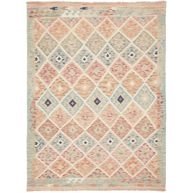 Tappeto Kilim Afghanistan Geometrico Celeste Pesca 151x207 C