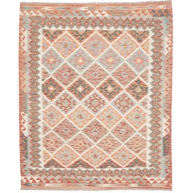 Tappeto Kilim Afghanistan Geometrico Terracotta Azzurro 157x