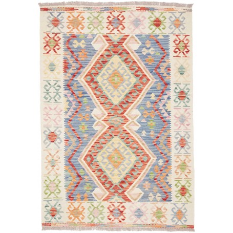 Tappeto Kilim Afghanistan Astratto Blu Rosso 124x180 Cm