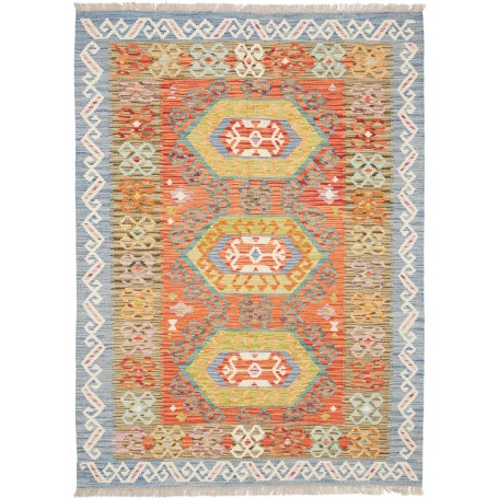 Tappeto Kilim Afghanistan Geometrico Arancio Azzurro 125x173