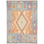 Tappeto Kilim Afghanistan Medaglione Blu Arancio 127x176 Cm