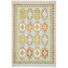 Tappeto Kilim Afghanistan Astratto Azzurro Arancio 126x184 C