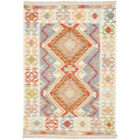 Tappeto Kilim Afghanistan Geometrico Crema Blu 123x178 Cm