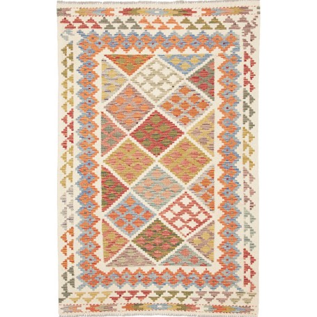 Tappeto Kilim Afghanistan Astratto Avorio Multicolore 117x17