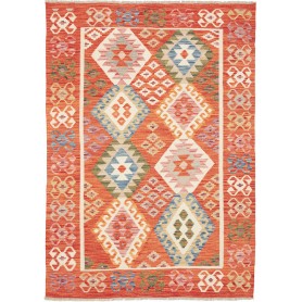 Tappeto Kilim Afghanistan Astratto Arancione Multicolore Cre