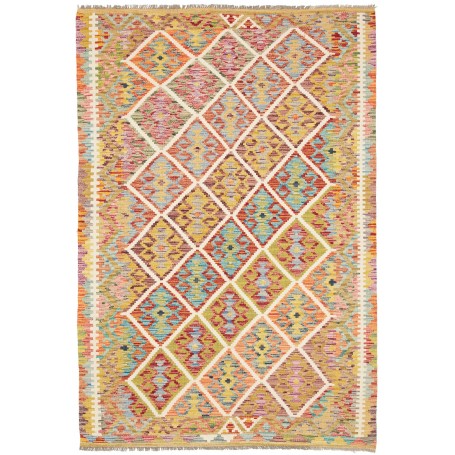 Tappeto Kilim Afghanistan Astratto Multicolore Vivace 125x18