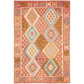 Tappeto Kilim Afghanistan Astratto Terracotta Blu 126x185 Cm