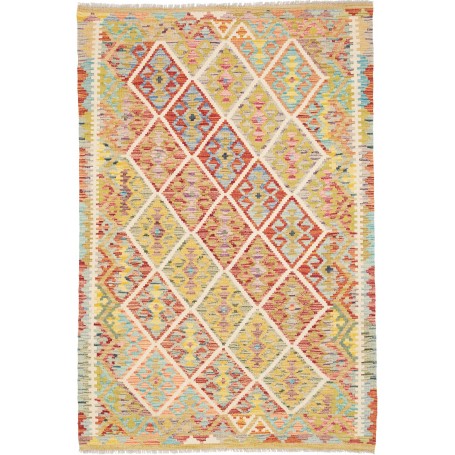 Tappeto Kilim Afghanistan Geometrico Multicolore Vivace 124x