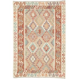 Tappeto Kilim Afghanistan Geometrico Beige Arancione 124x175