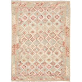 Tappeto Kilim Afghanistan Geometrico Crema Rosso 151x209 Cm