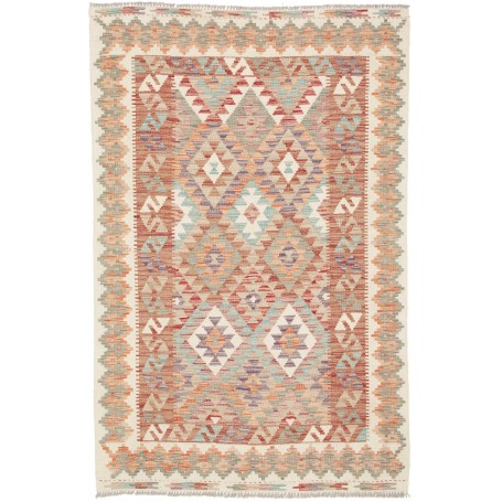 Tappeto Kilim Afghanistan Geometrico Beige Rosso 119x184 Cm