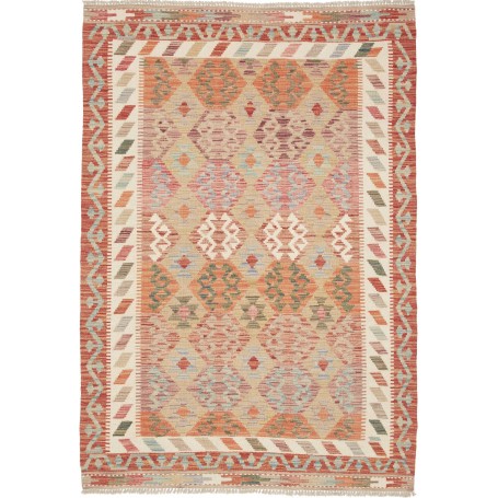 Tappeto Kilim Afghanistan Geometrico Terracotta Beige 127x18