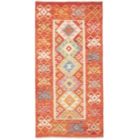 Tappeto Kilim Afghanistan Astratto Arancio Blu 102x209 Cm