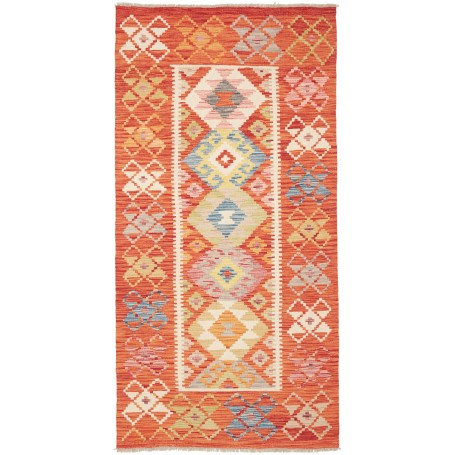 Tappeto Kilim Afghanistan Astratto Arancio Blu 102x209 Cm