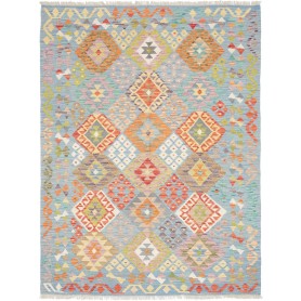 Tappeto Kilim Afghanistan Geometrico Azzurro Arancio 148x194