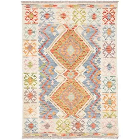 Tappeto Kilim Afghanistan Geometrico Crema Azzurro 147x206 C