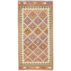 Tappeto Kilim Afghanistan Geometrico Arancio Blu 102x198 Cm