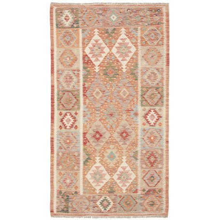 Tappeto Kilim Afghanistan Geometrico Terracotta Beige 111x19