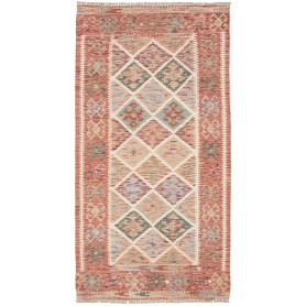 Tappeto Kilim Afghanistan Geometrico Terracotta Azzurro 101x