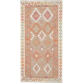 Tappeto Kilim Afghanistan Geometrico Arancio Azzurro 99x190
