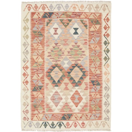 Tappeto Kilim Afghanistan Geometrico Crema Terracotta 101x14