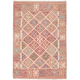 Tappeto Kilim Afghanistan Geometrico Terracotta Azzurro 104x