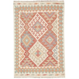Tappeto Kilim Afghanistan Geometrico Terracotta Azzurro 99x1