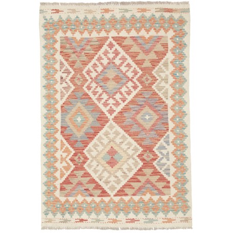 Tappeto Kilim Afghanistan Geometrico Terracotta Azzurro 99x1