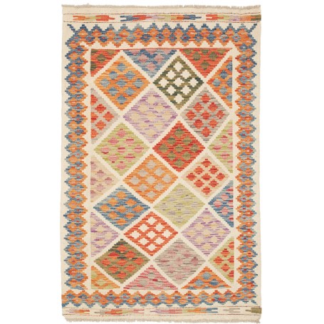 Tappeto Kilim Afghanistan Astratto Avorio Multicolore 102x15