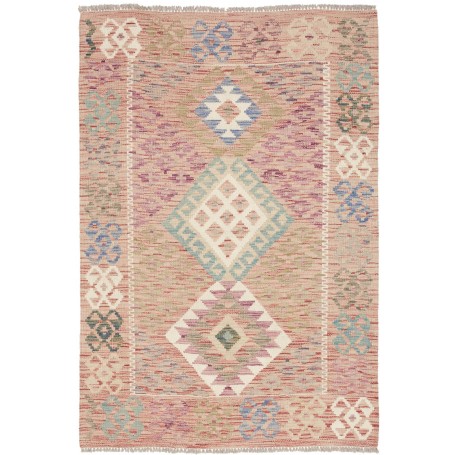 Tappeto Kilim Afghanistan Geometrico Rosa Azzurro 98x142 Cm
