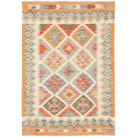 Tappeto Kilim Afghanistan Geometrico Arancione Beige 100x141