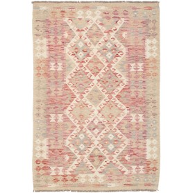 Tappeto Kilim Afghanistan Geometrico Beige Rosso Tenue 106x1