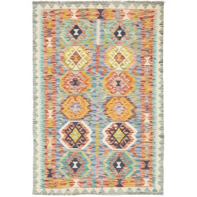 Tappeto Kilim Afghanistan Geometrico Blu Arancio 103x151 Cm