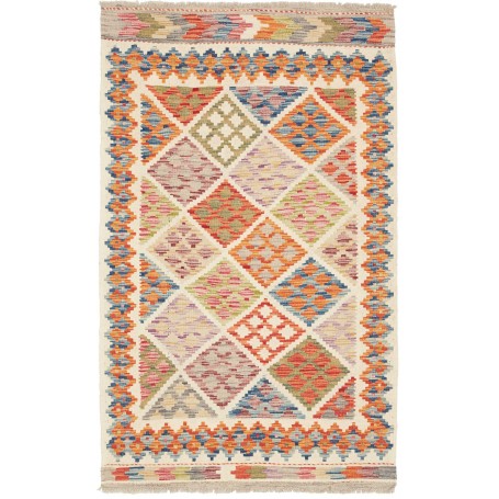 Tappeto Kilim Afghanistan Geometrico Multicolor Sfondo Crema