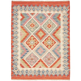Tappeto Kilim Afghanistan Astratto Arancio Crema 106x139 Cm