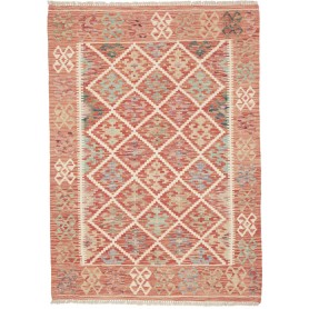 Tappeto Kilim Afghanistan Geometrico Rosso Mattone Azzurro 1