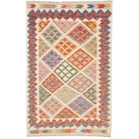Tappeto Kilim Afghanistan Geometrico Crema Policromo 98x151