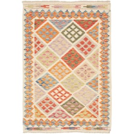 Tappeto Kilim Afghanistan Astratto Multicolore Crema 102x148