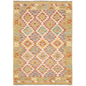 Tappeto Kilim Afghanistan Astratto Crema Giallo Azzurro 104x