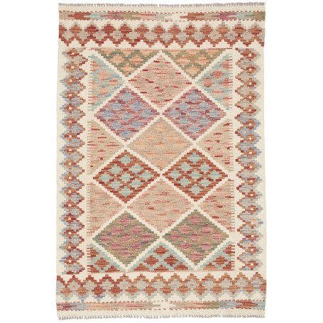 Tappeto Kilim Afghanistan Geometrico Crema Multicolore 101x1