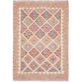 Tappeto Kilim Afghanistan Astratto Rosa Azzurro 105x150 Cm