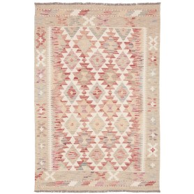 Tappeto Kilim Afghanistan Astratto Crema Rosso 99x146 Cm