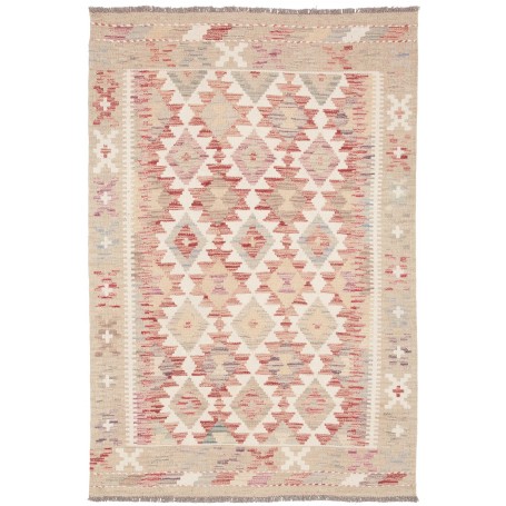Tappeto Kilim Afghanistan Astratto Crema Rosso 99x146 Cm