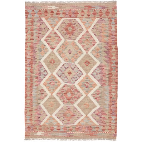 Tappeto Kilim Afghanistan Geometrico Beige Rosso 99x148 Cm