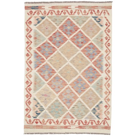 Tappeto Kilim Afghanistan Astratto Crema Rosso 99x145 Cm