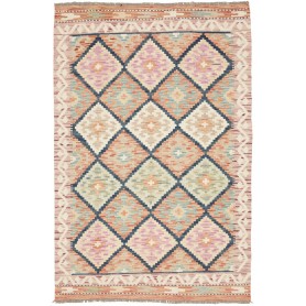 Tappeto Kilim Afghanistan Astratto Arancio Azzurro Crema 101