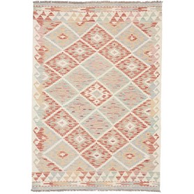 Tappeto Kilim Afghanistan Geometrico Crema Terracotta 108x15