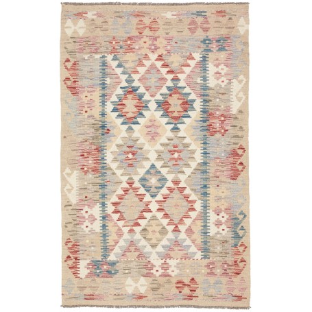 Tappeto Kilim Afghanistan Geometrico Beige Rosso 97x155 Cm