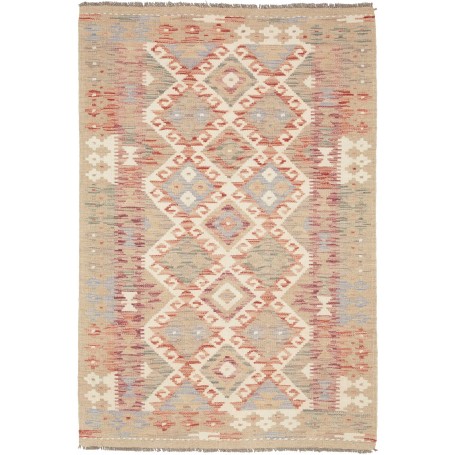 Tappeto Kilim Afghanistan Astratto Beige Rosso 102x151 Cm